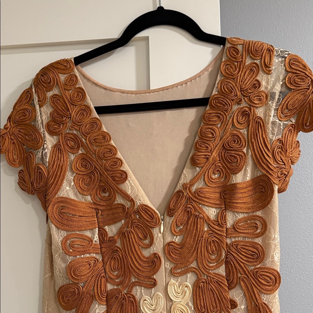 JS Collections Orange and Cream Midi Dress - Picture 4 of 5